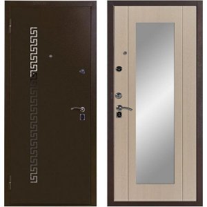 Дверь входная металлическая Меги 368 с зеркалом 50 правая 870x2050 мм МДФ 51 беленый дуб