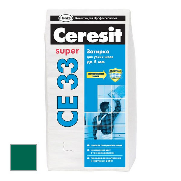 Затирка цементная Ceresit CE 33 Super зеленая 2 кг